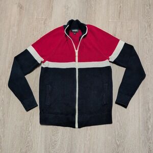 Express Full Zip Cardigan Sweater Red Navy Colorblock Mens XS Mock‎ Neck